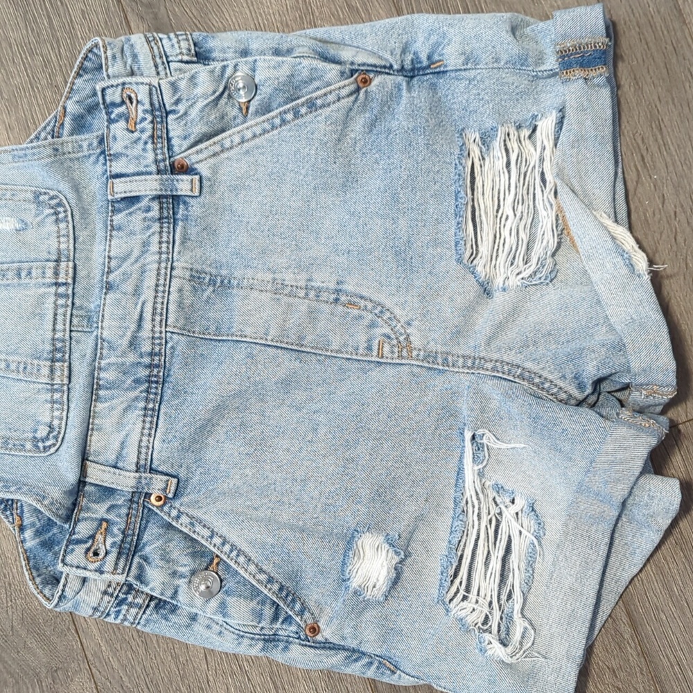 Divided Light Blue Distressed Denim Short Overalls - Picture 4 of 6